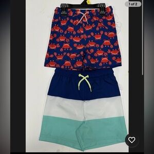 Kids Crab Print and Color Block Swim Shorts 3t